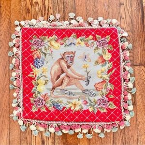 Colorful Monkey and Floral Tapestry Pillow